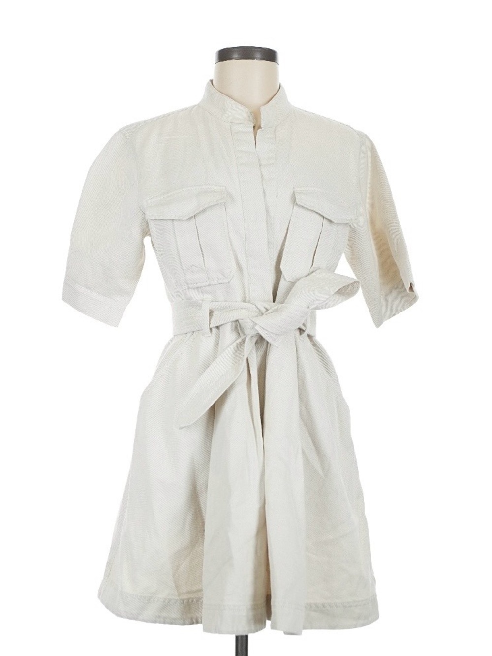 A.L.C. Cream Short-Sleeve Belted Shirt Dress